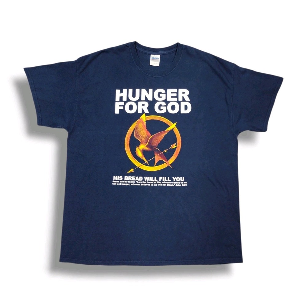 Hunger Games Jesus Parody Hunger For God‎ 2012 Christian Navy T-Shirt Size XL